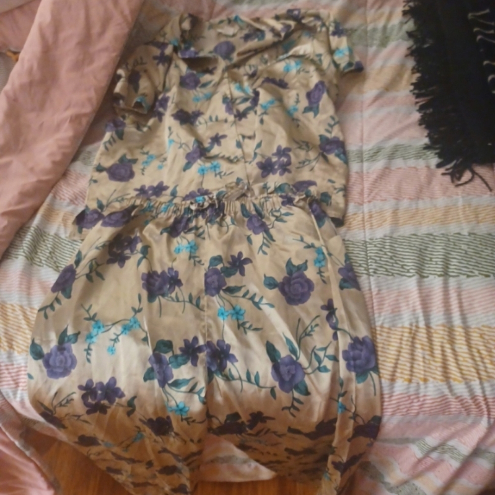 Silk satin floral pajama set